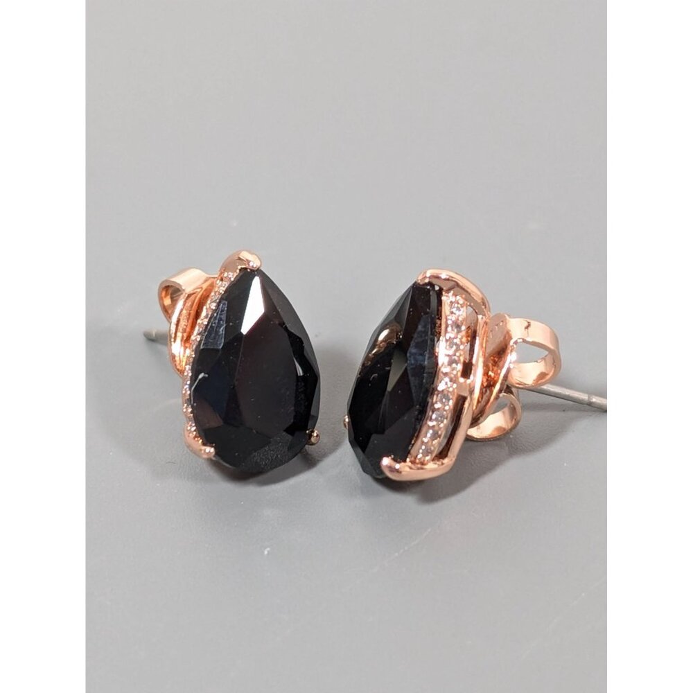 Bomb Party Earrings Black CZ Teardrop Stud Pierced